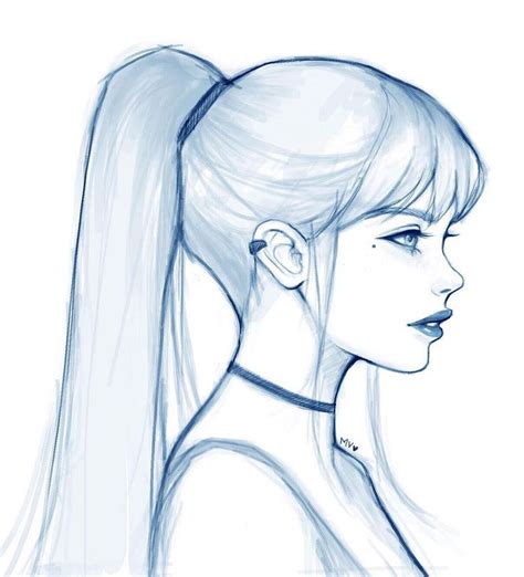 drawing of girl with ponytail.